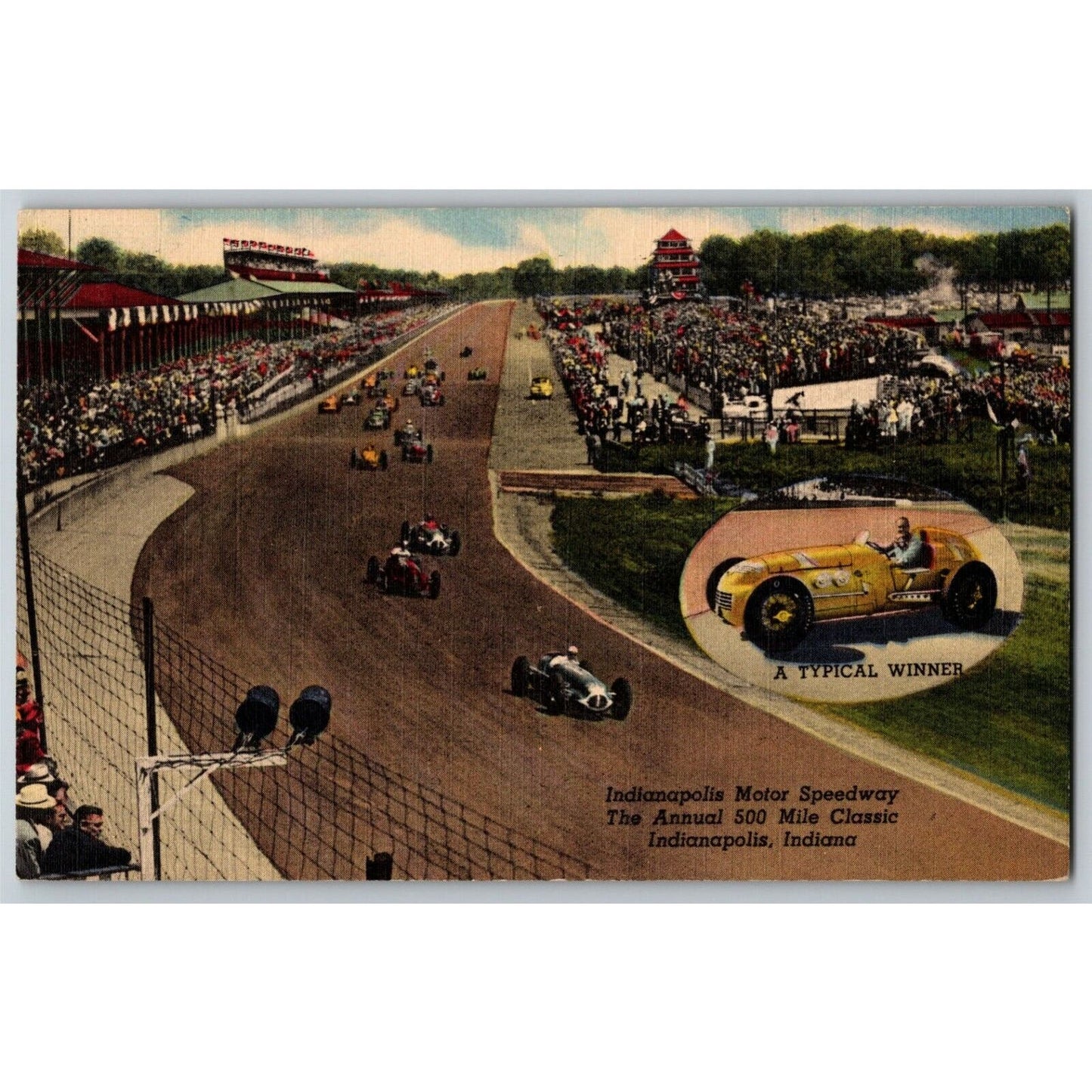 Indy 500 Linen Postcard 1947 ".. A Typical Winner" Posted 1953 VGC