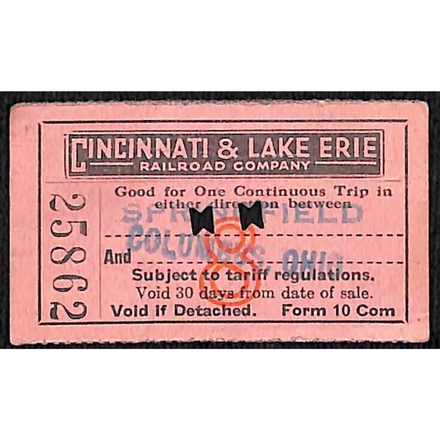 Cincinnati & Lake Erie Railroad 1936 Ticket Springfield Columbus #25862