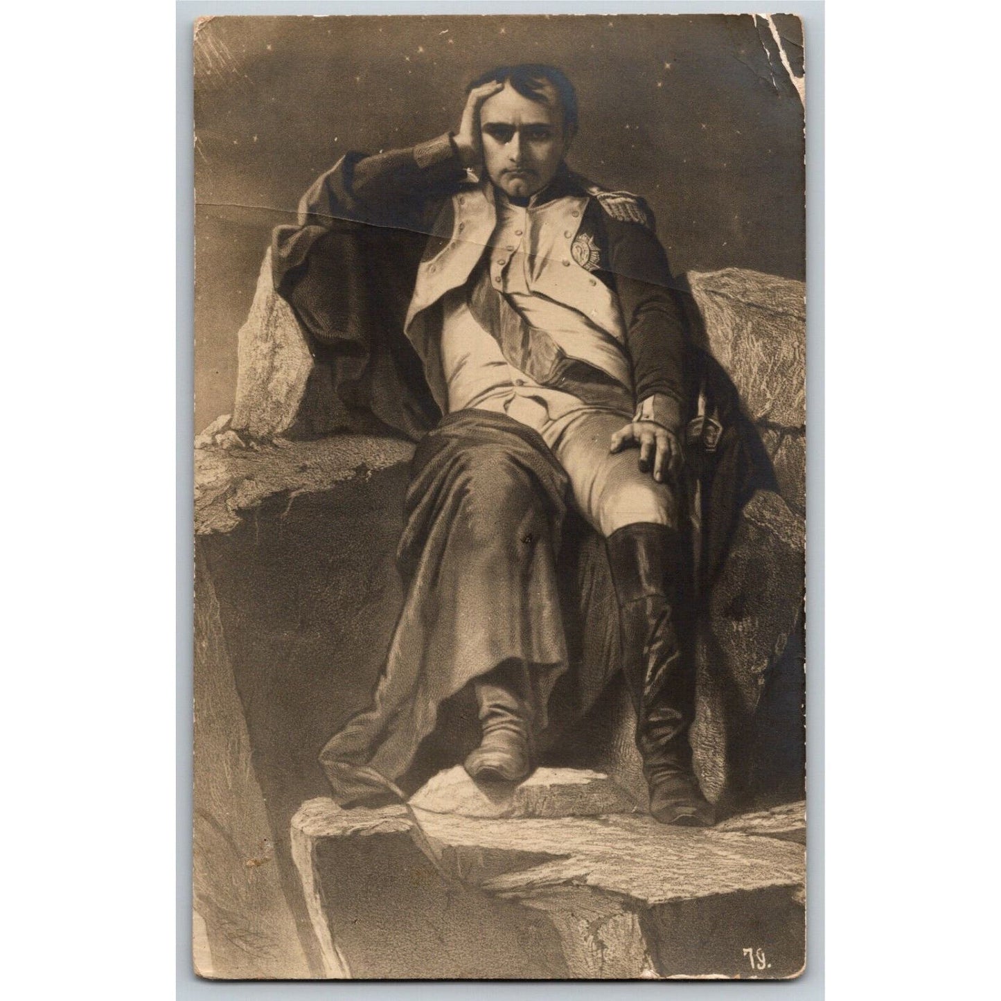 c1907-16 Russian / Cyrillic Postcard Napoleon Rests - Contemplates on Rocks