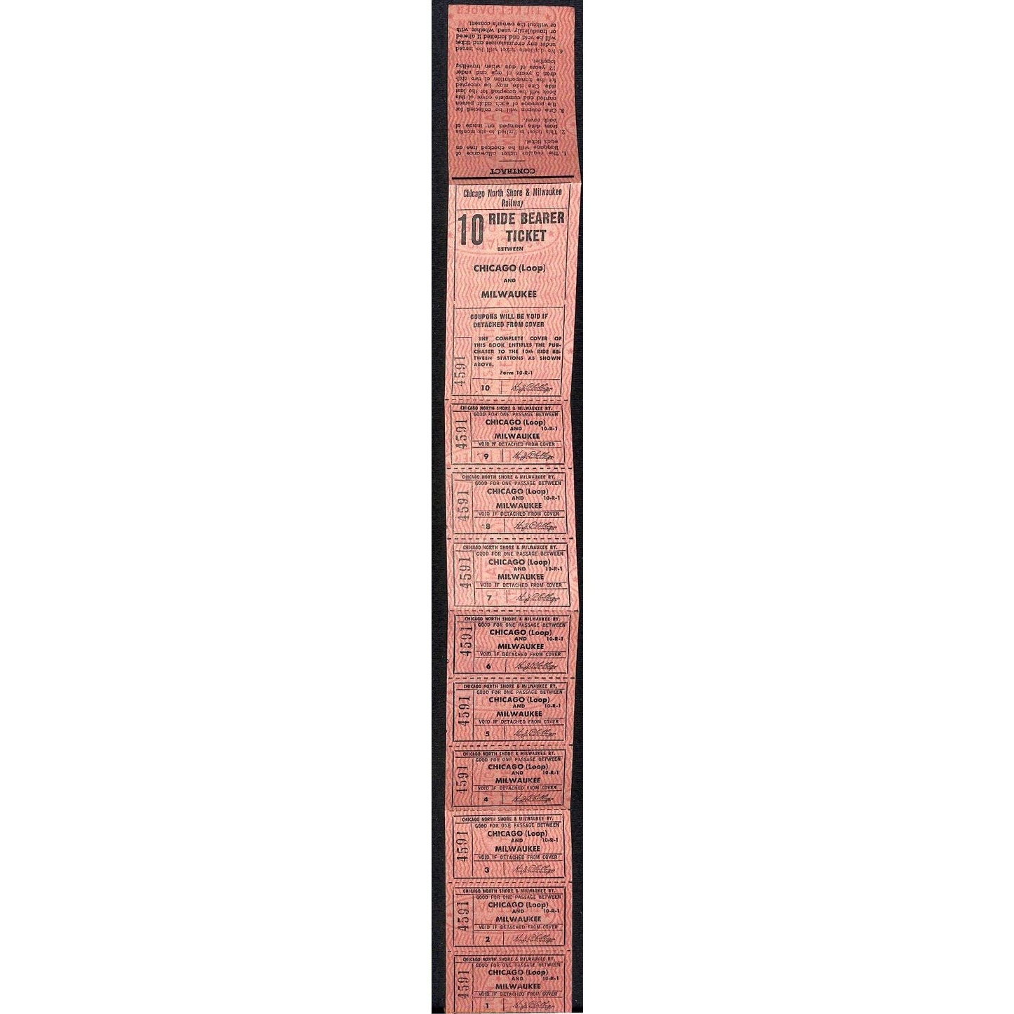 Chicago North Shore & Milwaukee RY 10 Ride 21" Ticket Strip Loop to Milwaukee