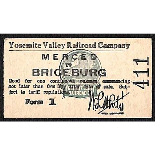 Yosemite Valley Railroad Ticket c1937 Merced to Briceburg #411 Unused