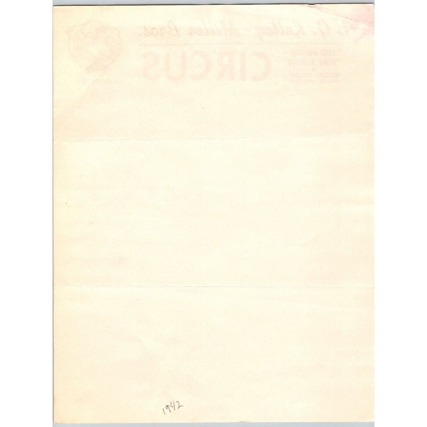 Al G. Kelly & Miller Bros. Circus Letterhead c1942 "The Show You Know"