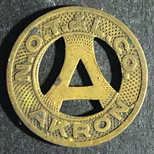 N.O. T. & L Co. Akron (Ohio) Brass G/F One City Fare Transit Token 16.4mm
