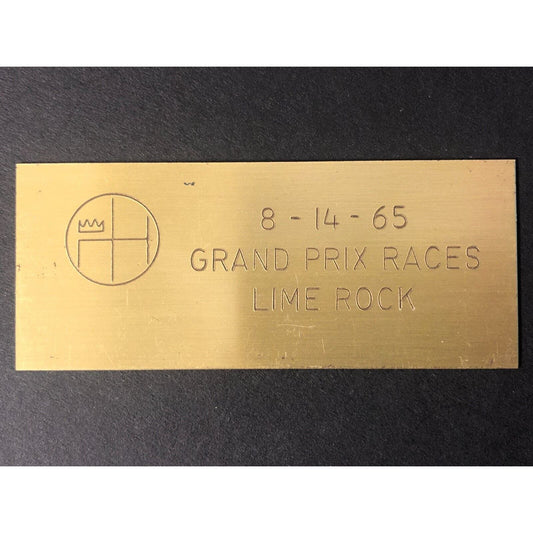 BSCOA 1965 Grand Prix Races Lime Rock Brass Dash Wall Plaque - 8/14/65