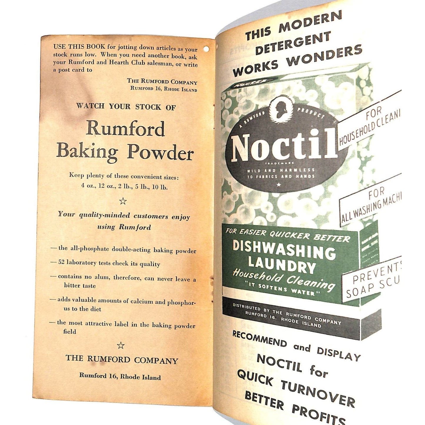 Hearth Club / Rumford Baking Powder / Noctil Dishwashing Notebook c1944