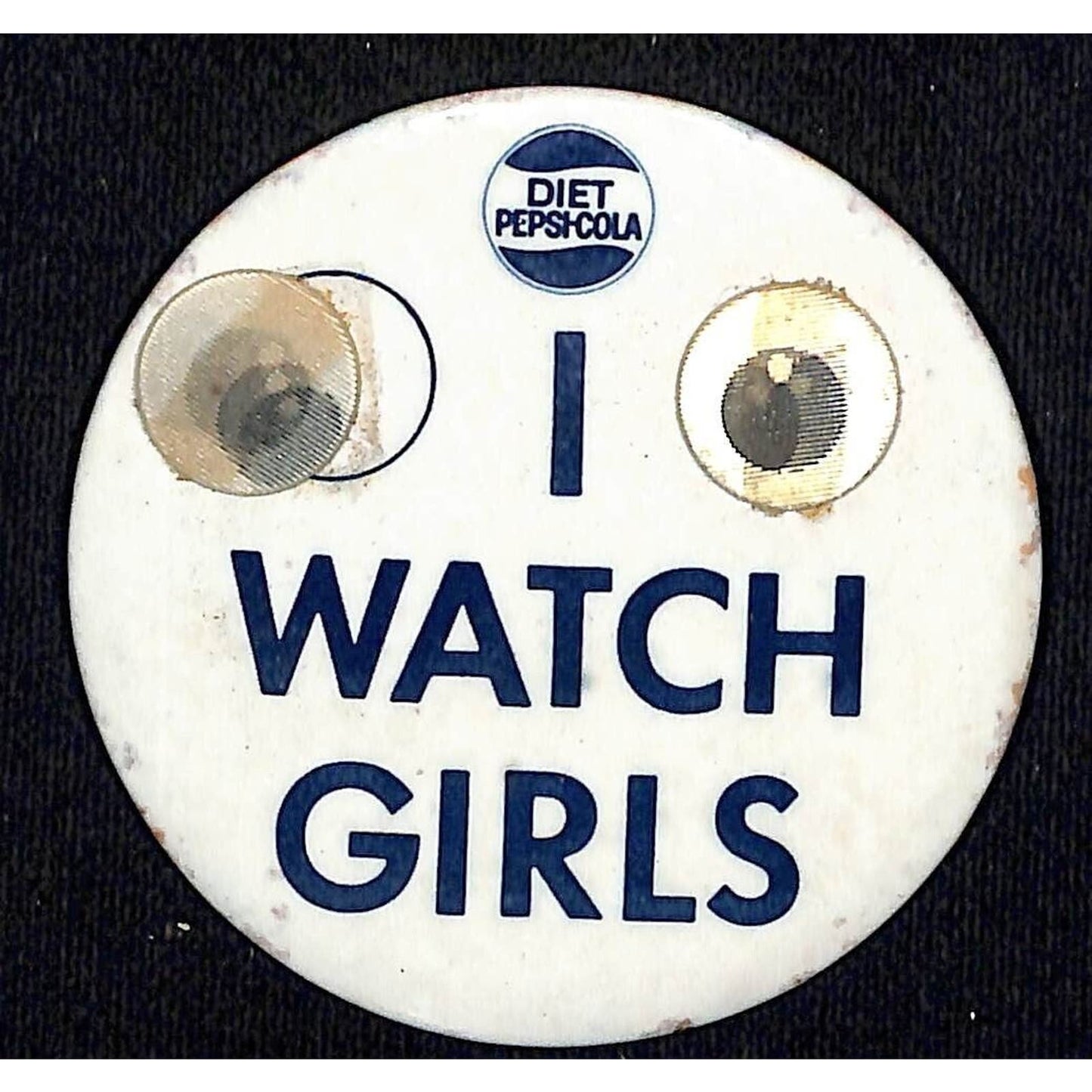 Diet Pepsi "I Watch Girls" Pinback Button c1967 - w/ Lenticular Eyes