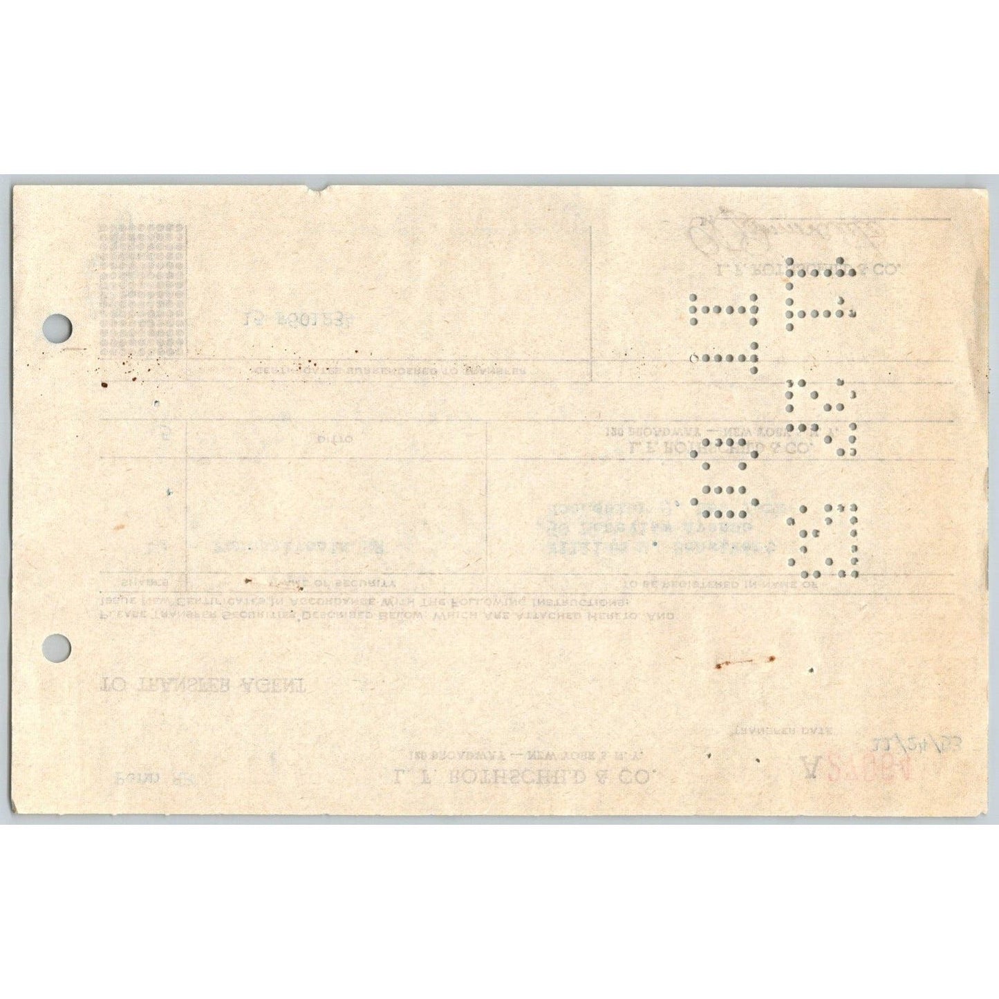 L.F. Rothchild & Co. New York 1953 Pennsylvania Railroad Stock Transfer Receipt