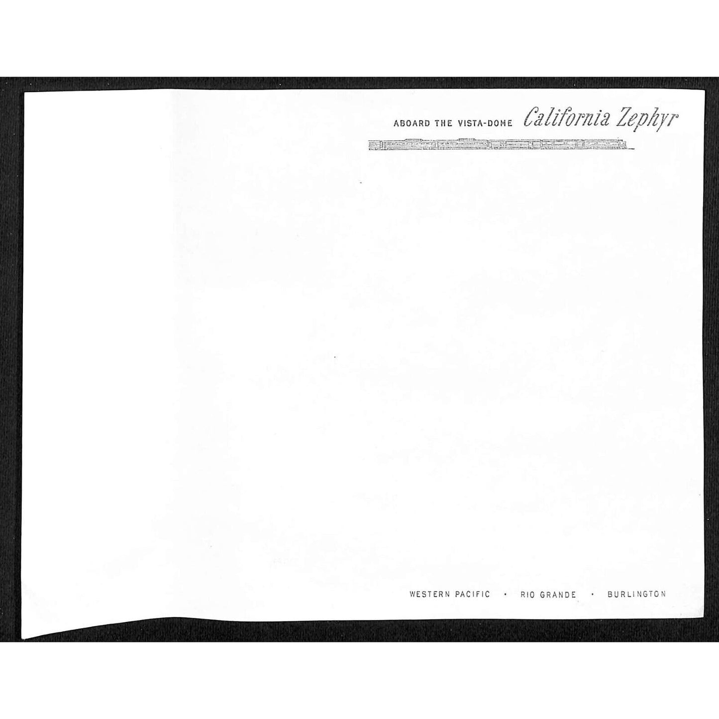 "Aboard the Vista-Dome California Zephyr" - Rio Grande Railroad Stationary Sheet