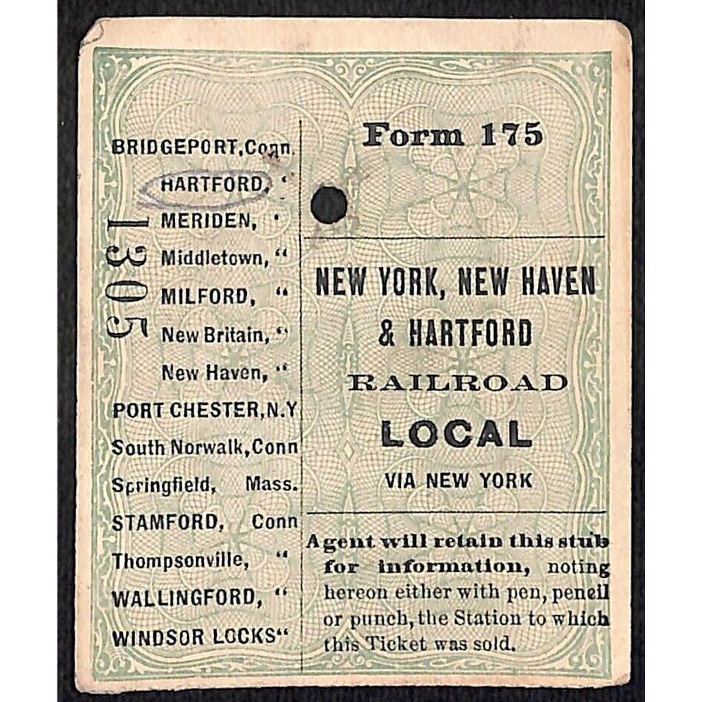 New York & Long Branch / NYNH & HRR Railroad 1901 Ticket N. Asbury Park #1305
