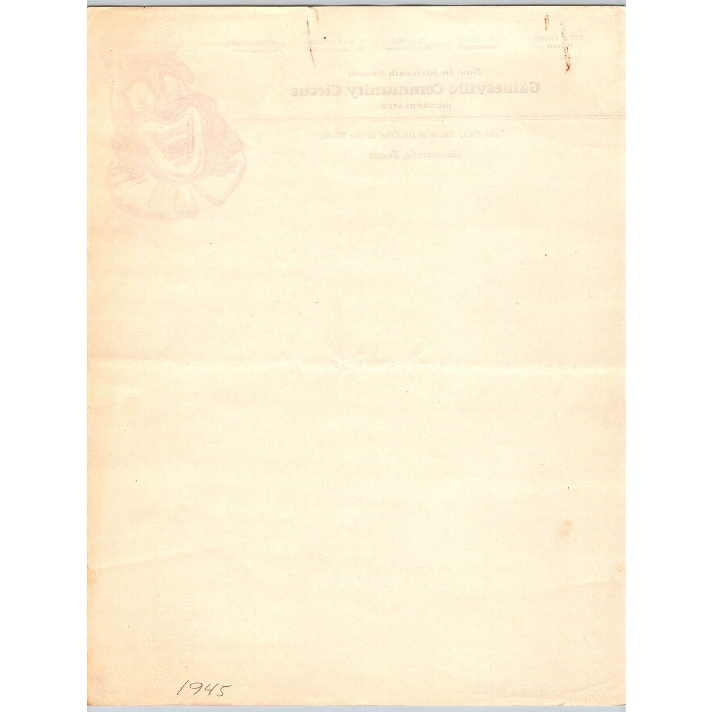 Gainesville Community Circus Letterhead Texas Centennial Center c1945 Scarce