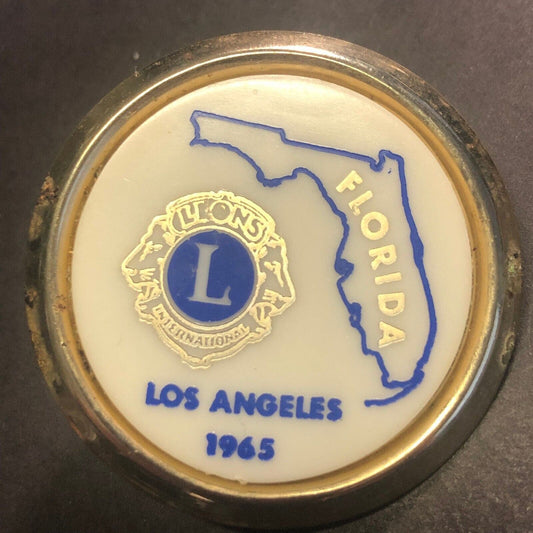 Lions International Florida / Los Angeles 1965 Chromed / Plastic Pinback 42mm