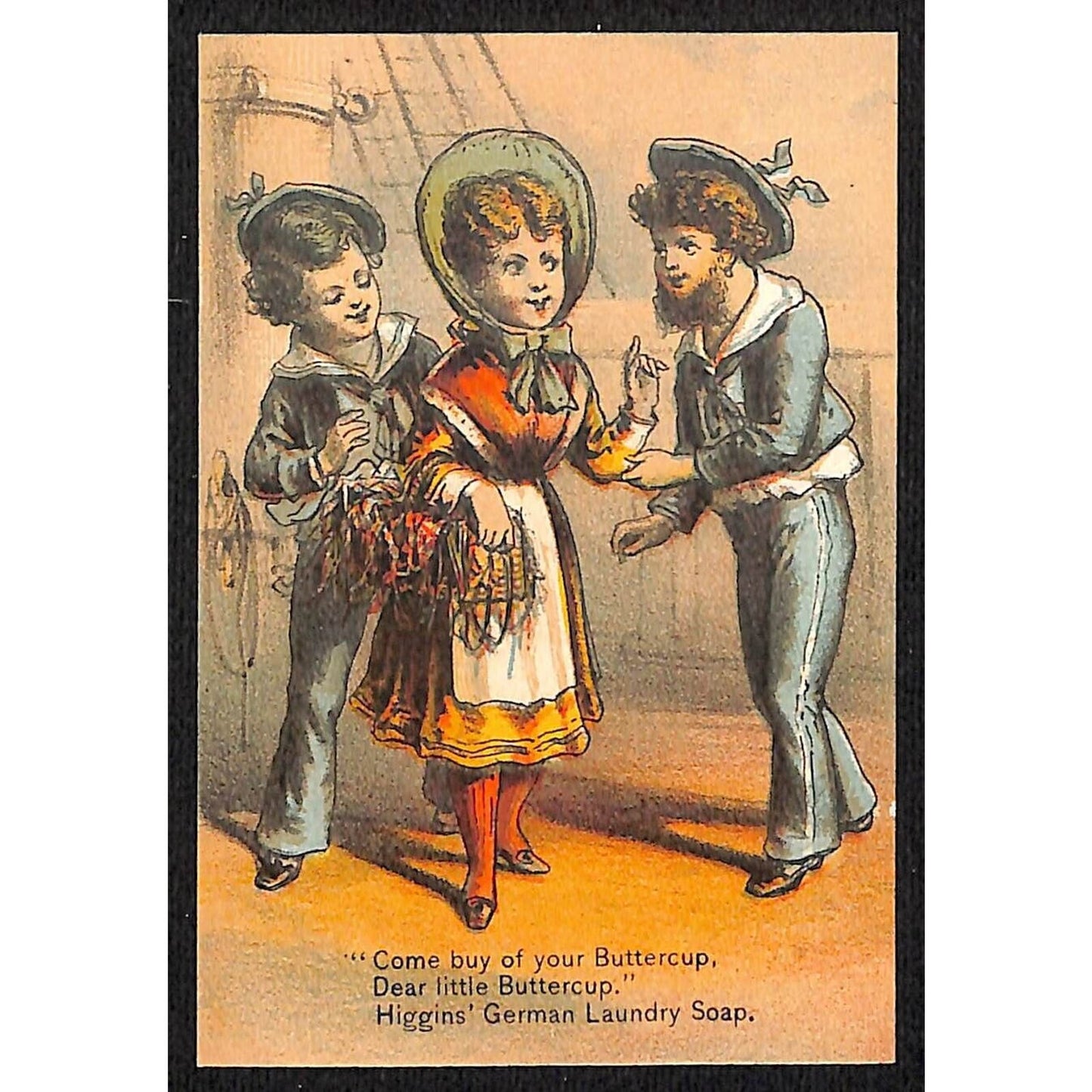 Higgins' German Laundry Soap Victorian Trade Card Boys Flirting with Girl