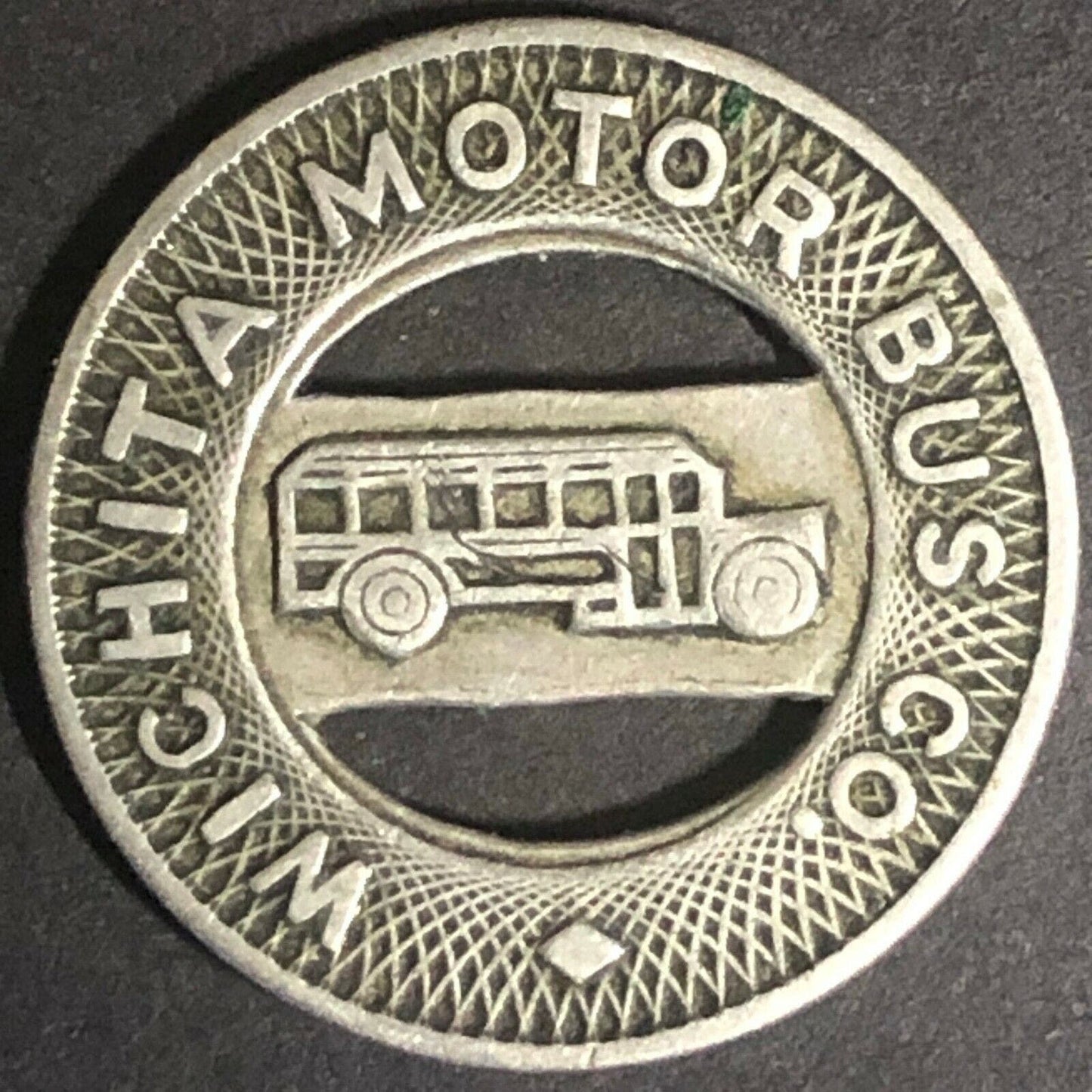 c1940's 20mm Wichita Motor Bus Co. G/F One Fare Brass Transit Token - Kansas