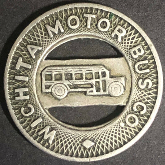 c1940's 20mm Wichita Motor Bus Co. G/F One Fare Brass Transit Token - Kansas