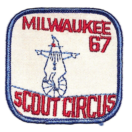 BSA Patch Milwaukee 1967 Scout Circus - Unicyclist Clown on Tightrope - Scarce