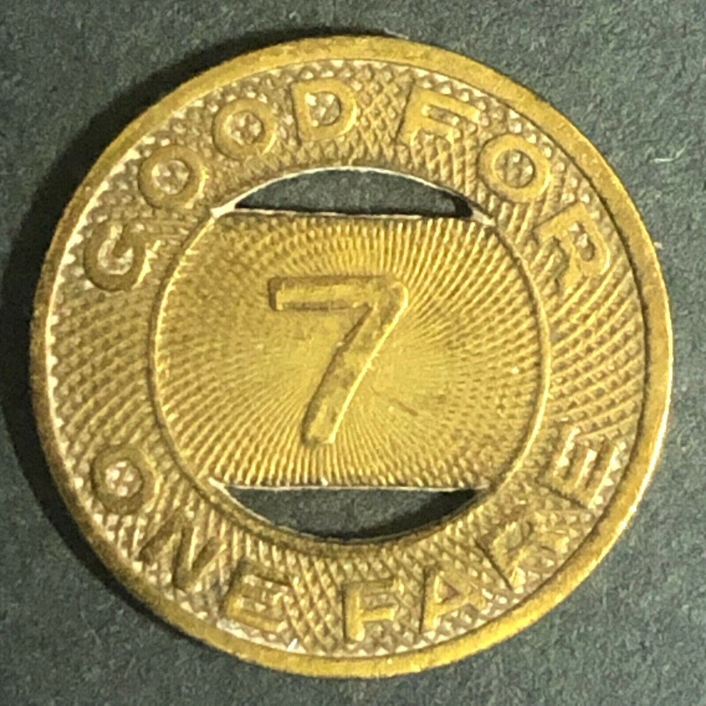 c1930-40's 16mm City Bus Lines Inc. 7 G/F One Fare Token Torrington Connecticut