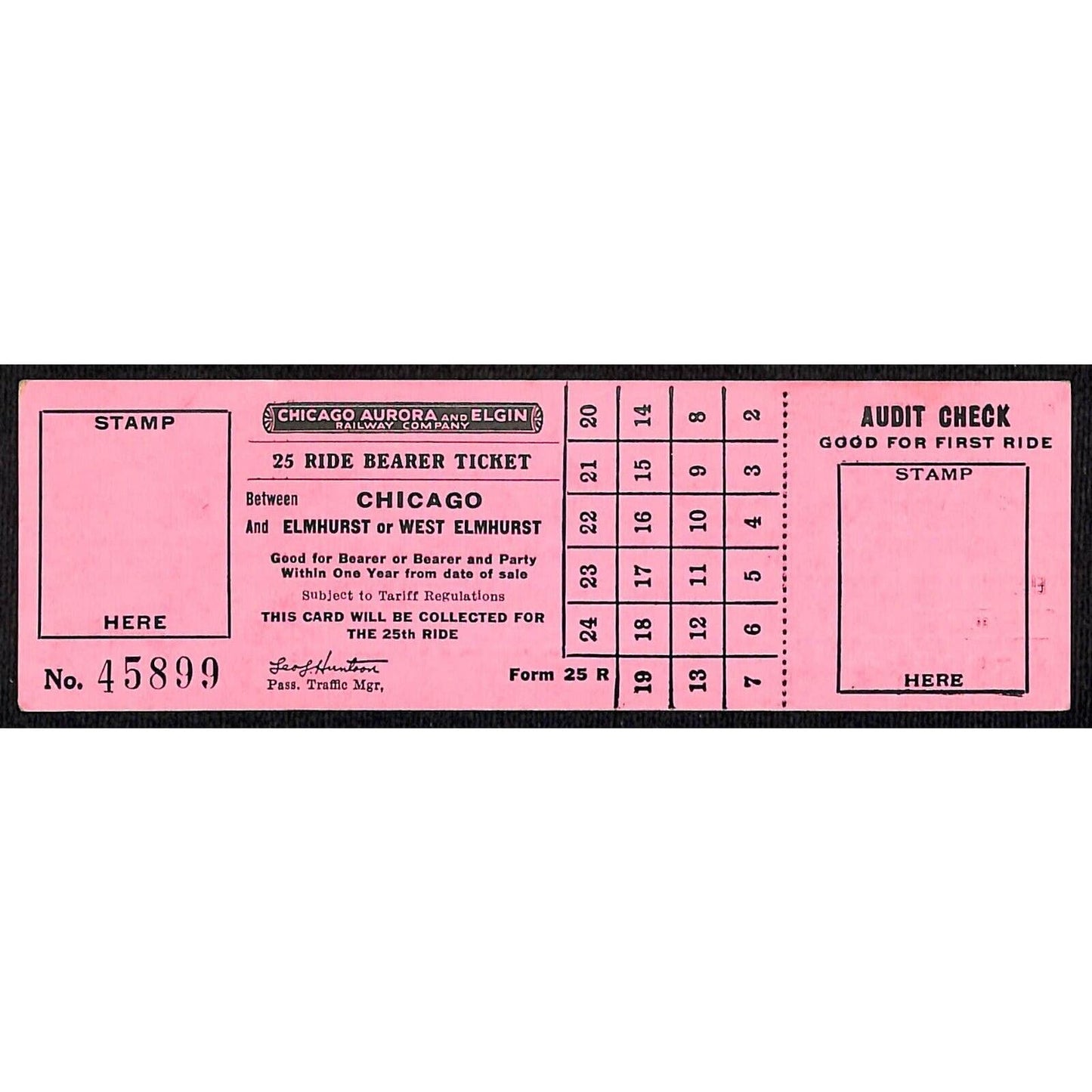Chicago Aurora and Elgin Railway (1902-57) 25 Ride Ticket Chicago / Elmhurst