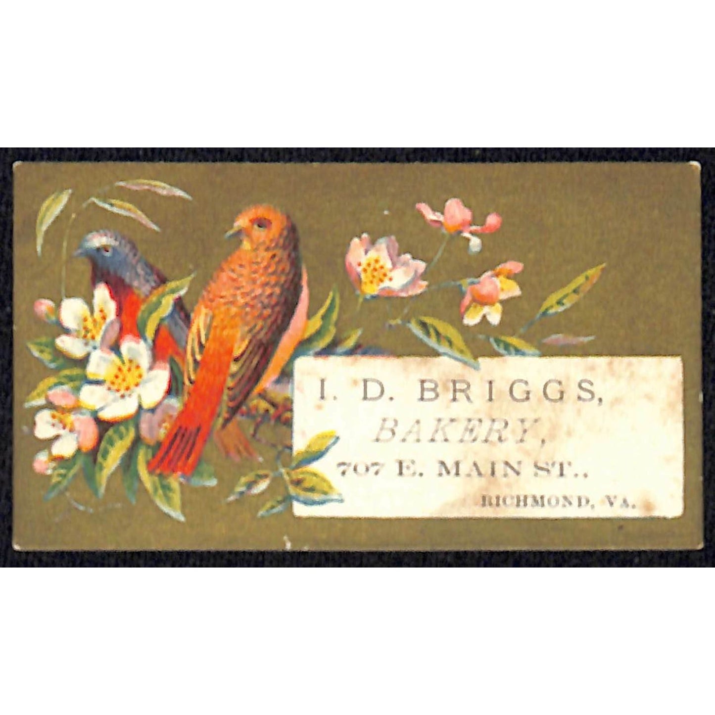 I. D. Briggs, Bakery E. Main St. Richmond, VA Small Victorian Trade Card