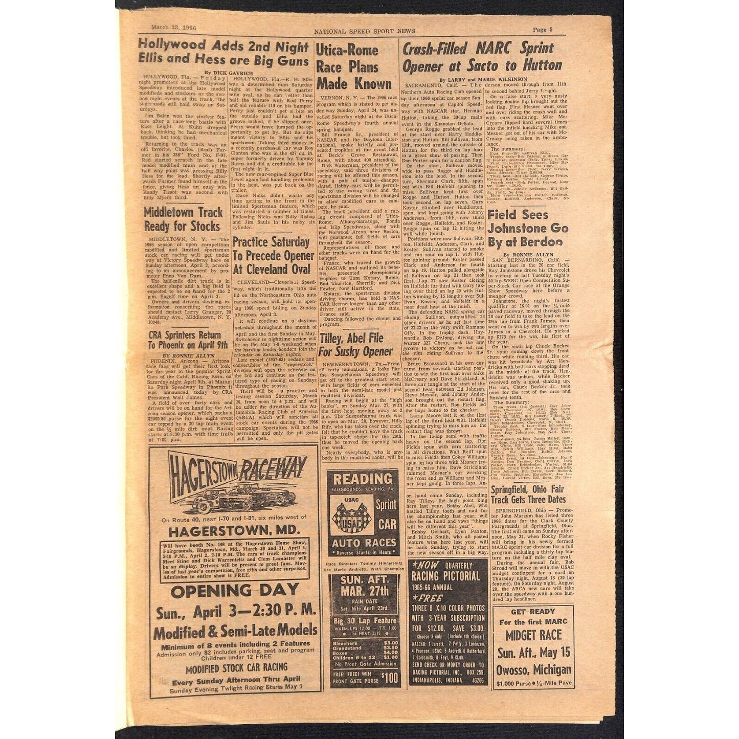 National Speed Sport News 3/23 1966 McElreath Wins Phoenix 150 Racing 15pp VGC
