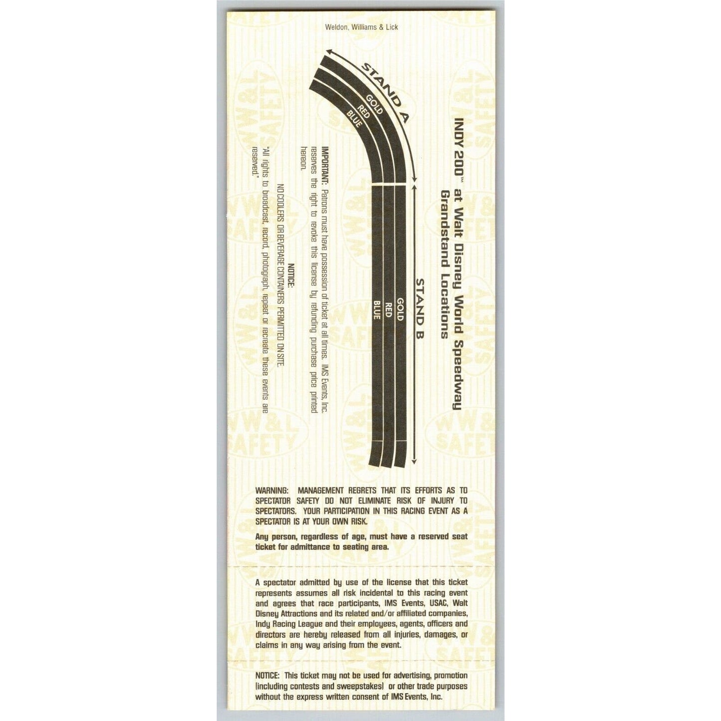 1999 Indy 200 Walt Disney World Speedway Ticket Stub - Seat 9