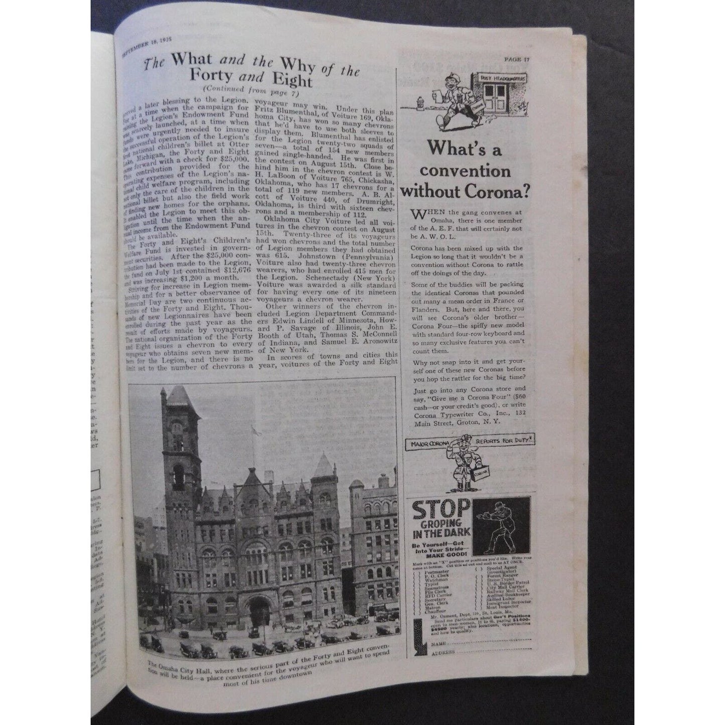 "The American Legion Weekly" Sept 1925 - 22 pgs.