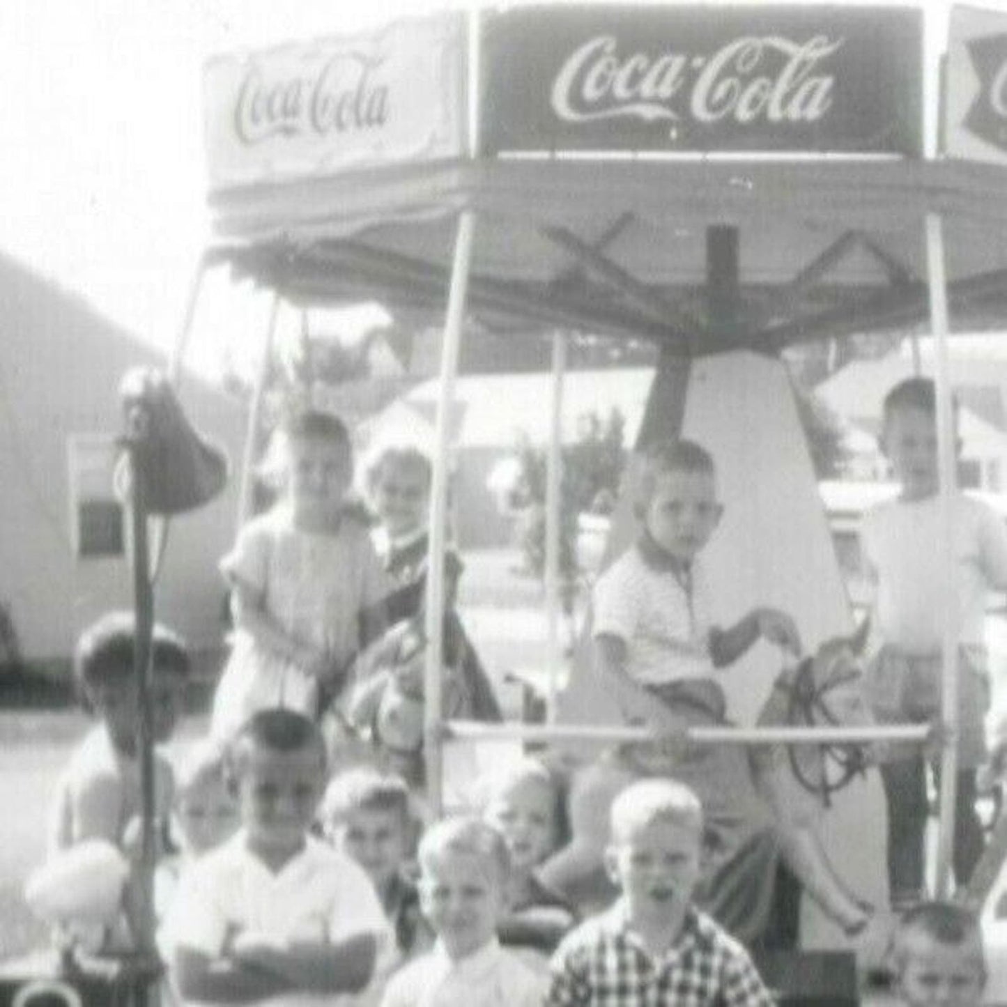 1961 Virginia B&W Photograph - Kids Pose on Portable Merry-Go-Round Coca Cola