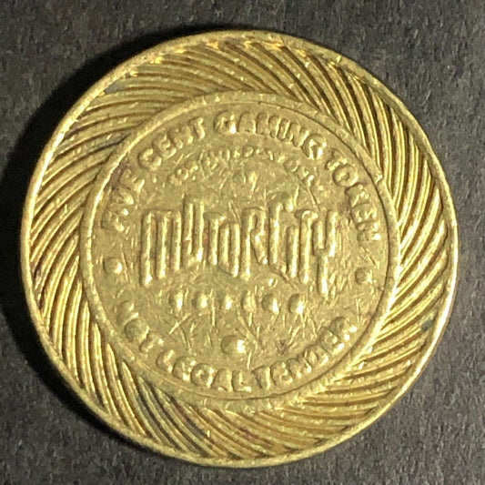 Motor City Casino Detroit, MI Brass "Five Cent Gaming Token" 20mm