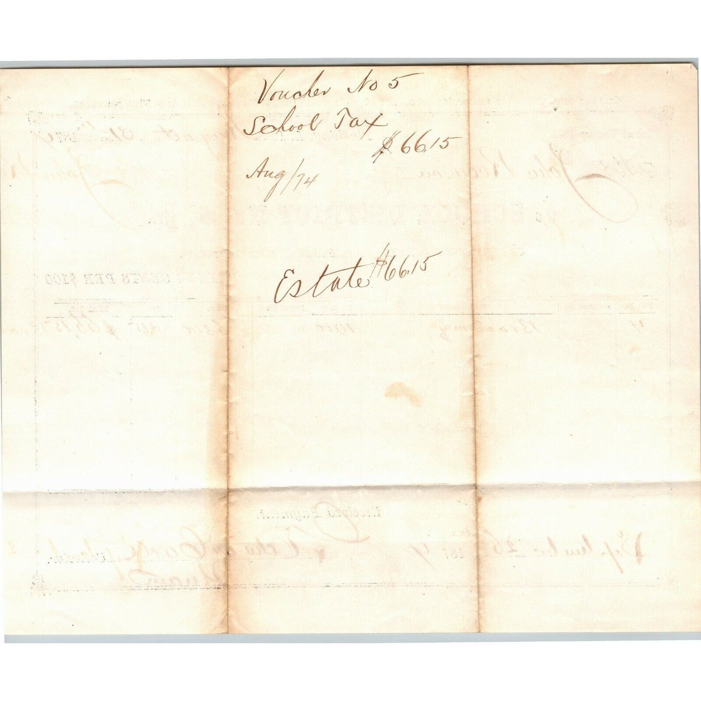 Flushing, Long Island, 1874 School District No. 5 Tax Receipt 1875 VGC