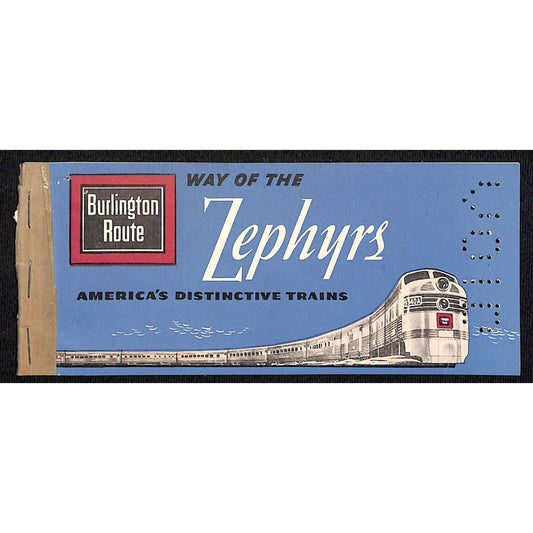 1961 Burlington Route Zephyrs Railroad Ticket Folio / Booklet Cover VGC