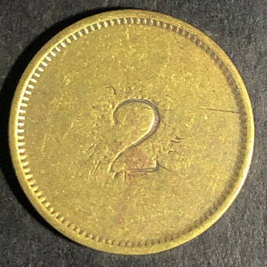 Brass Good For 5c In Trade Token - Stamped "2" 21mm