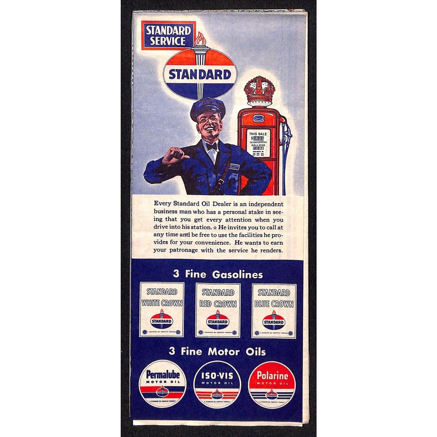 Standard Oil Highway Map of South Eastern United States c1930's 18" x 34" VGC