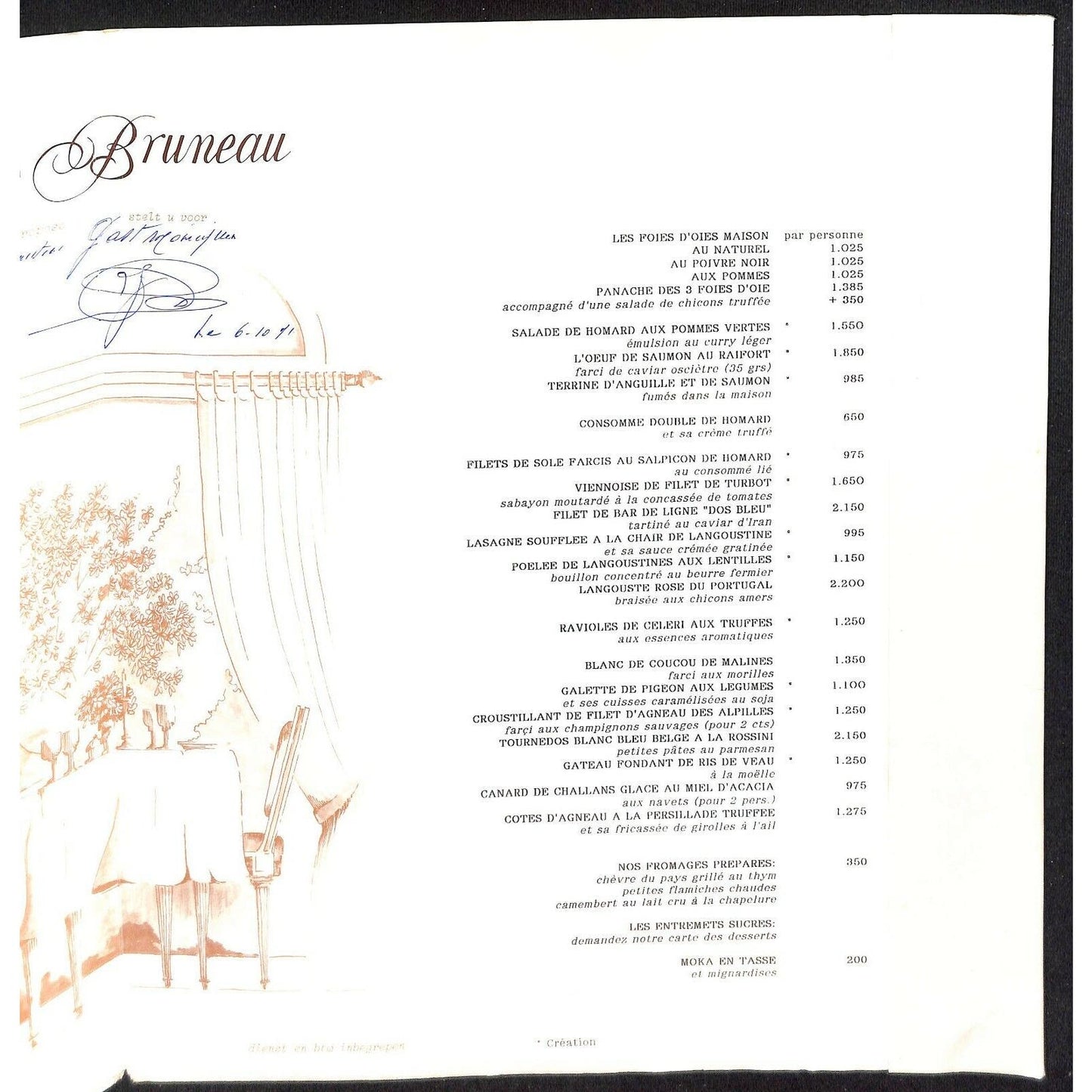 Jean-Pierre Bruneau Restaurant Menu Signed 2011 Brussels Luc Godar Cover Art