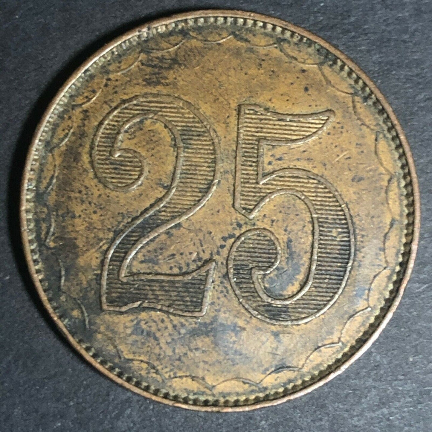 29.40mm Brass "25" American Poker Chip Style Gaming Counter / Token - Fauver