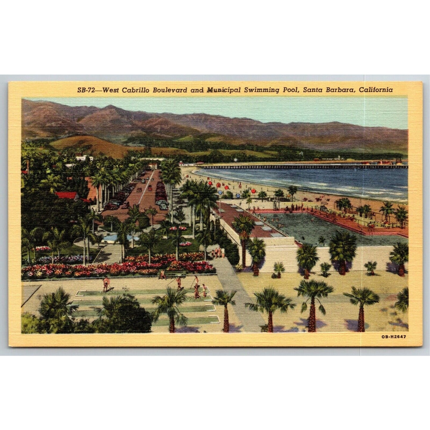 Vintage c1930-45 Linen Postcard "Municipal Swimming Pool, Santa Barbara, CA"