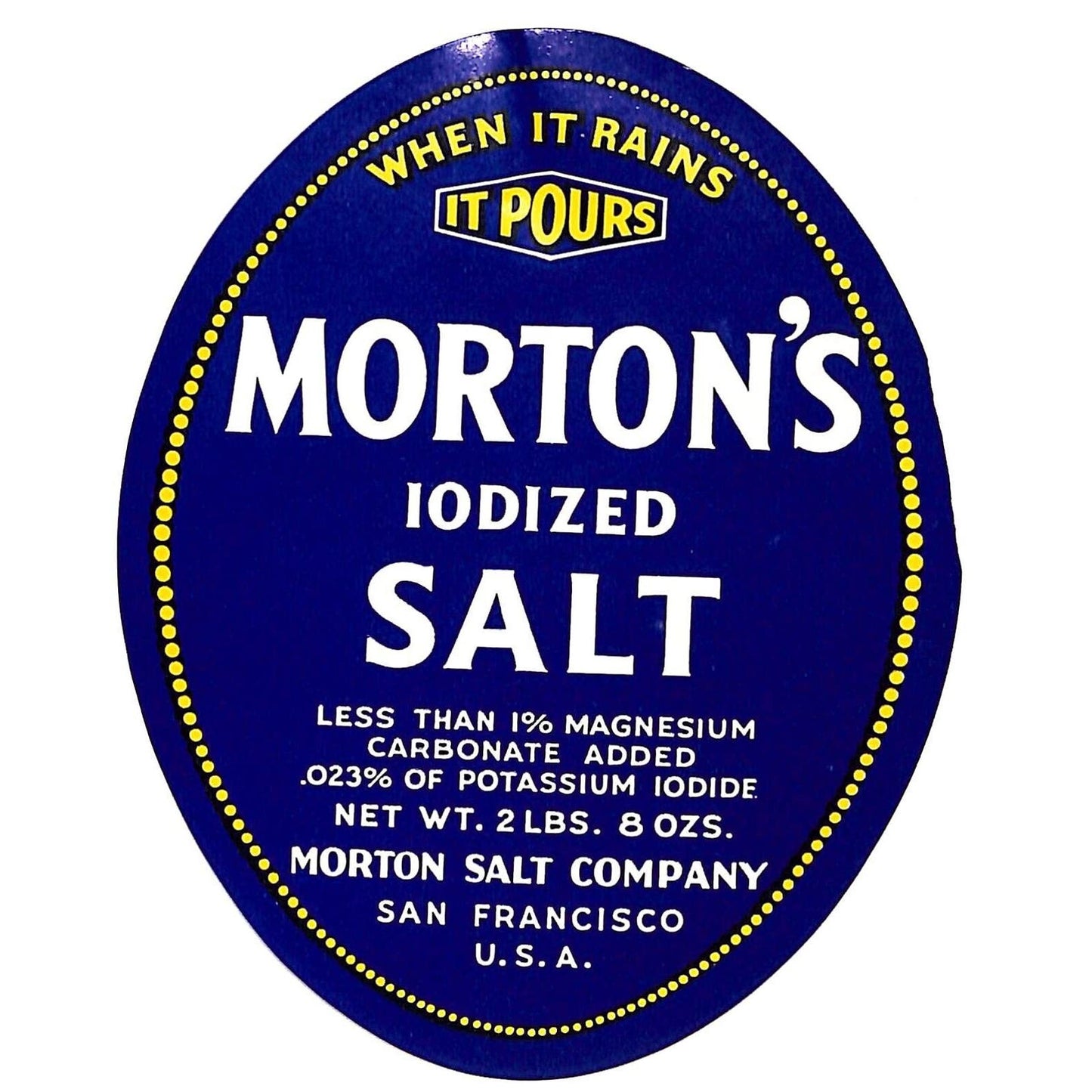 Morton's Iodized Paper Salt Label Scarce San Francisco, CA - Stamped 1941