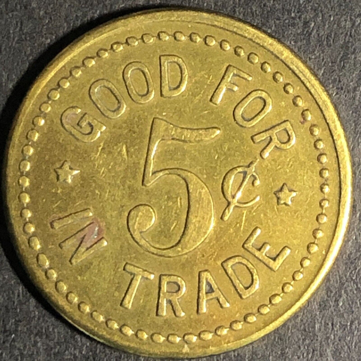 Wiley's Place -- Hillsboro Oregon G/F 5c Brass Trade Token "W" - 21mm