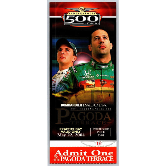 2004 Indy 500 Practice Day Bombardier Pagoda Terrace Ticket Stub IMS #16
