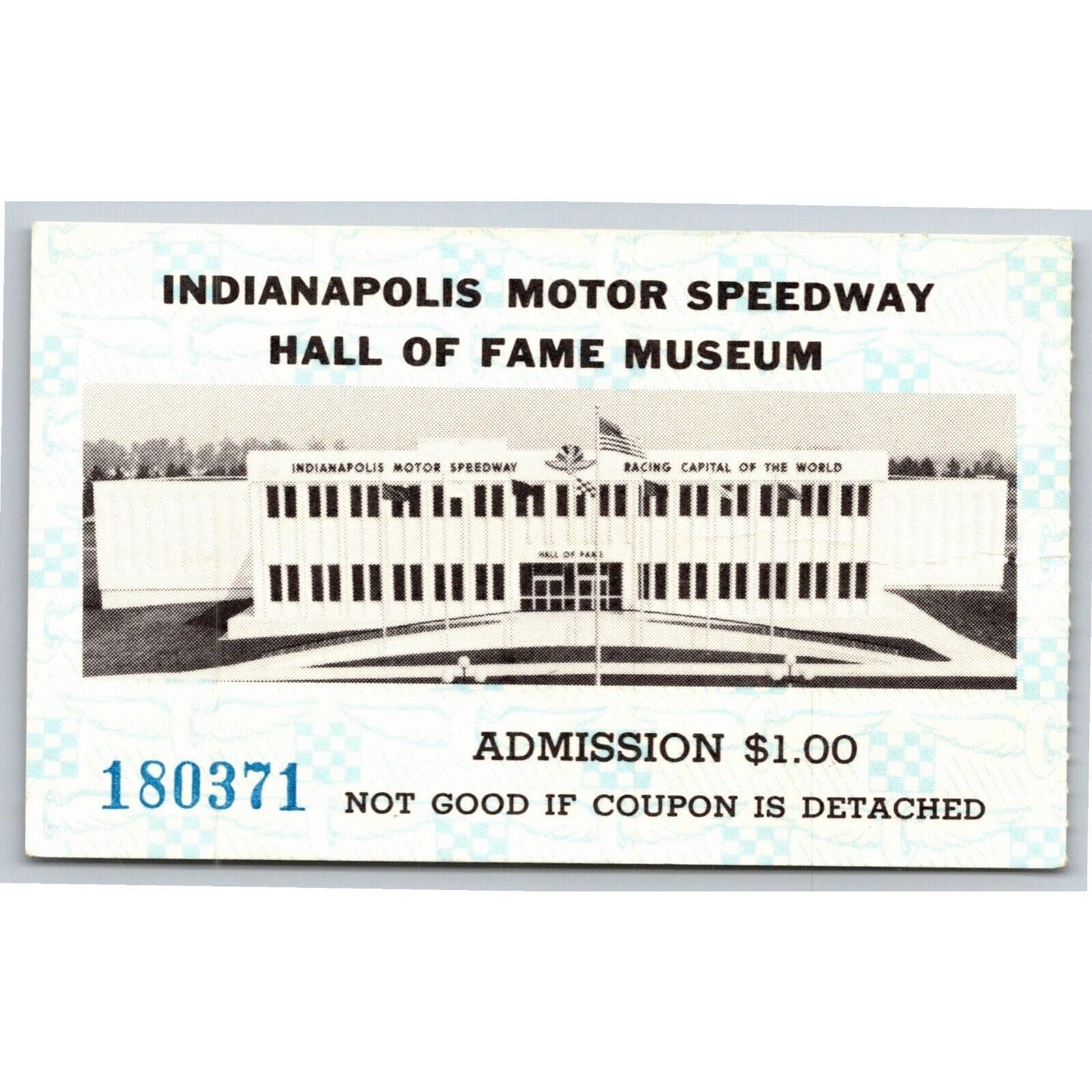 c1980's Indy 500 Hall of Fame Museum Ticket Stub Card Indianapolis #180371