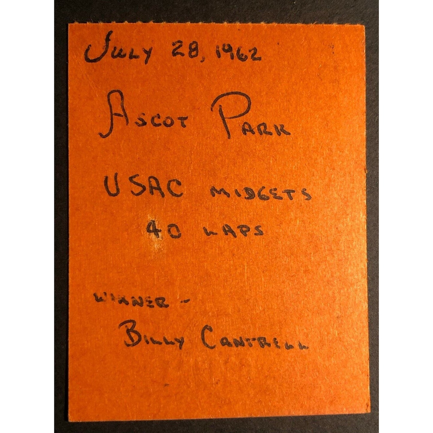 Vintage Ascot Park Los Angeles USAC Racing Parking Lot Ticket July 28 1962