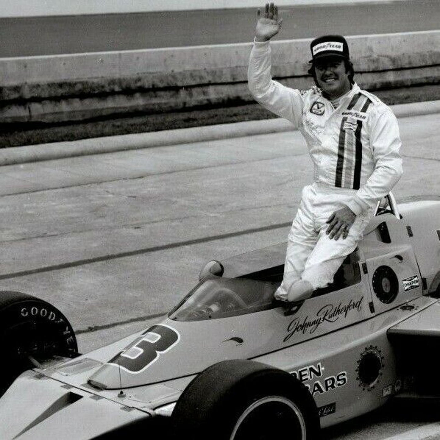 Johnny Rutherford Indy 500 Winner 1974 8 x 10 Glossy B&W Photograph VGC Stamped