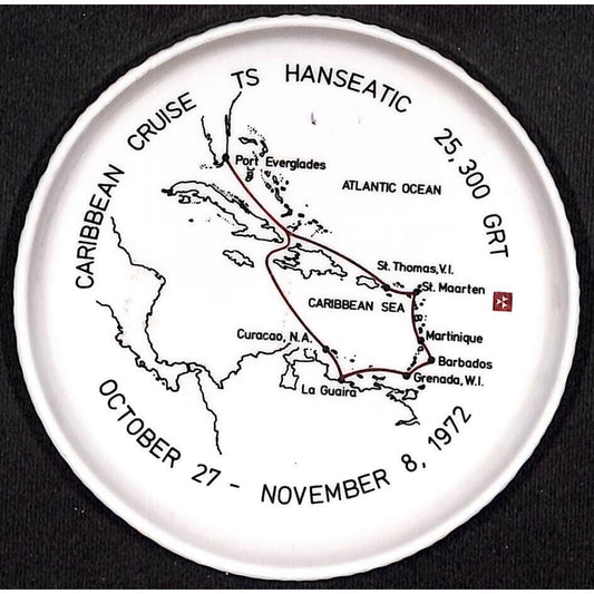 Caribbean Cruse TS Hanseatic Hamburg AL 1972 Ceramic Tip Tray w/ Route Map VGC