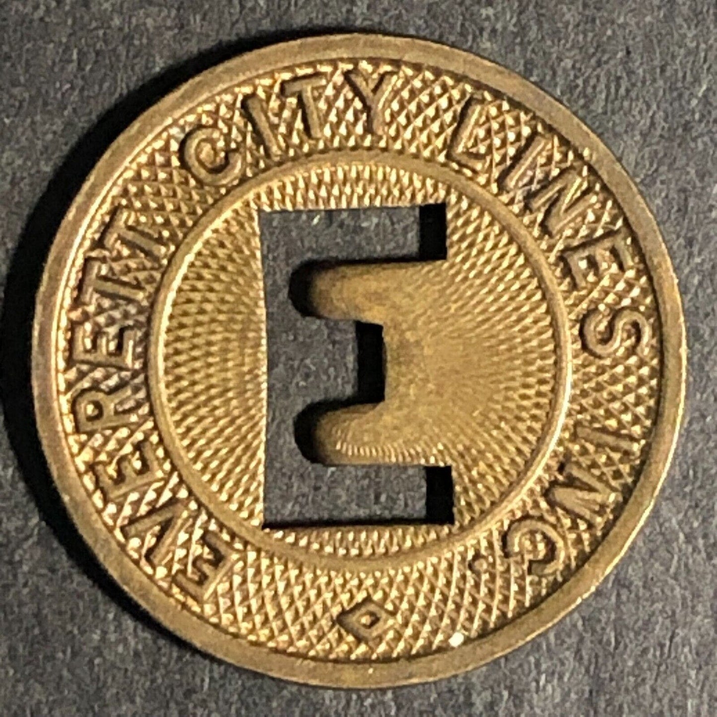 Everett City Lines (WA) G/F One Fare 16mm Brass Token "E" Cut Out Scarce