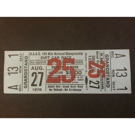 1 1978 Du Quoin State Fair USAC 100 Mile Dirt Car Race Ticket