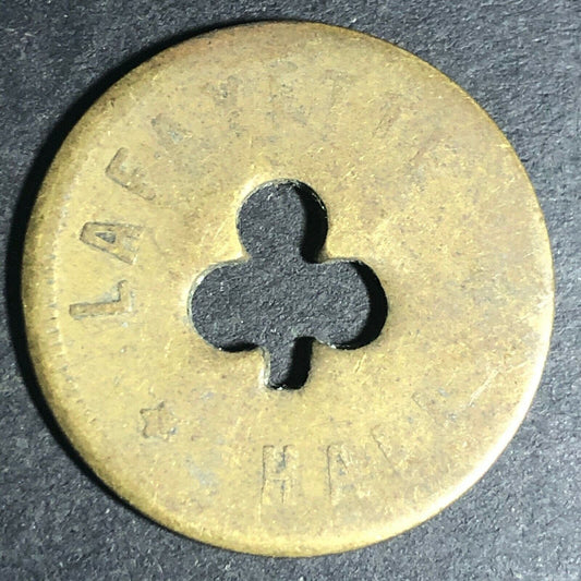 24.5mm Brass Lafayette Hall (Saloon Sacramento, CA) Token Clover Shamrock (#27)