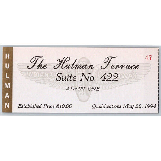 1994 Indy 500 Hulman Terrace Qualifications Day Ticket Stub - Indianapolis #47