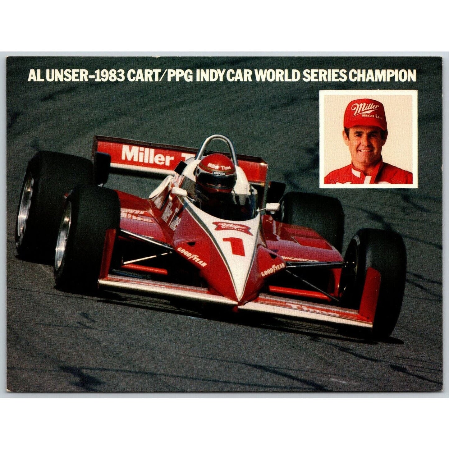 Vintage Oversized Indy 500 Postcard c1983 "Al Unser" 5 1/2" x 7 1/4"
