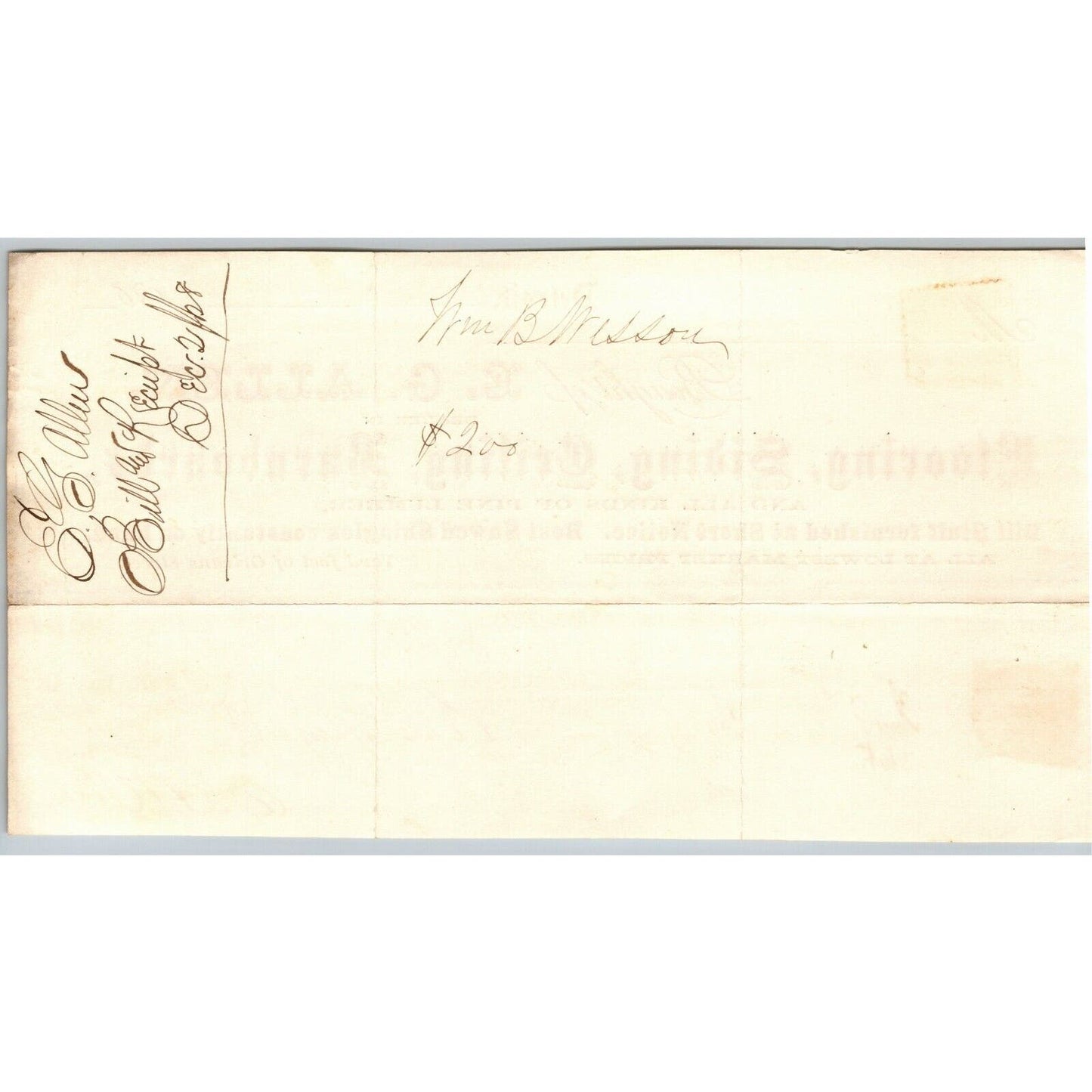 Detroit Letterhead - E.G. Allen Flooring Siding Barnboards 1868 w/ Rev Stamp