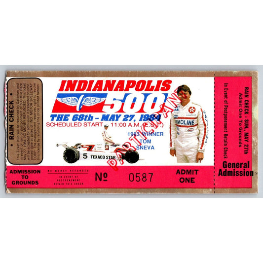 1984 Indy 500 Participant Ticket Stub #587 - Ron Burton Estate