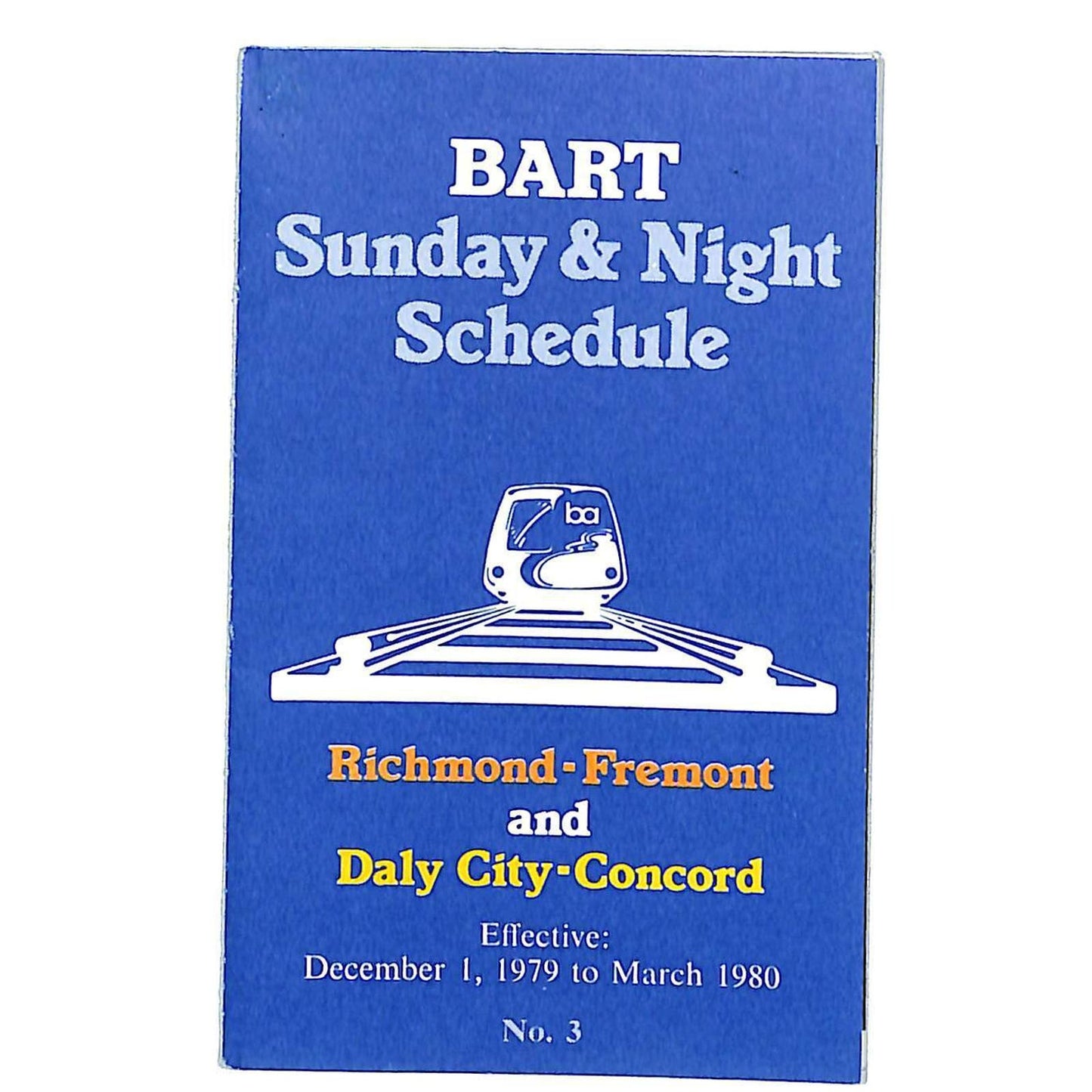 1979-1980 BART Sunday & Night Richmond - Fremont Railroad Schedule VGC