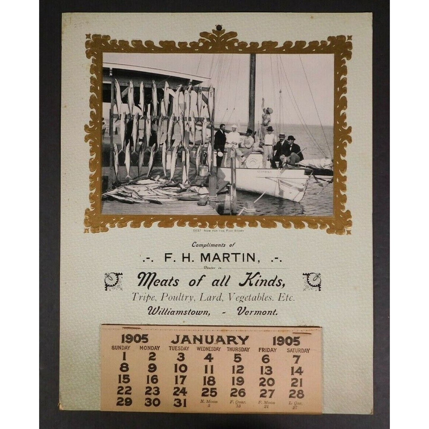 F. H. Martin 1905 Calendar "Meats Of All Kinds" Real Photo Williamstown Vermont